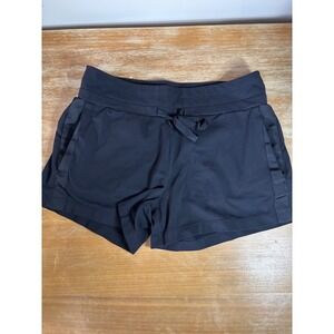 Athleta Midtown Shorts Womens LRGE Black Drawstring Pockets Active Travel Casual